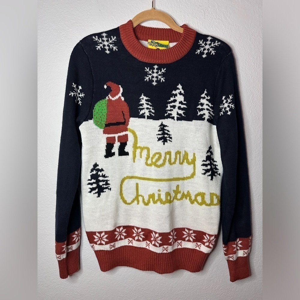 Tipsy Elves Merry Christmas Crew Neck Pullover Sweater Men’s Medium - Picture 1 of 11